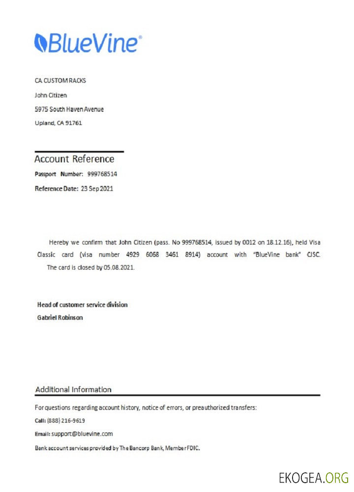 Référence USA , Bluevine , closure